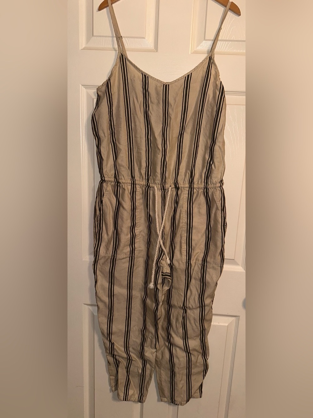 Lou & Grey Beige and Black Striped Midi Jumpsuit